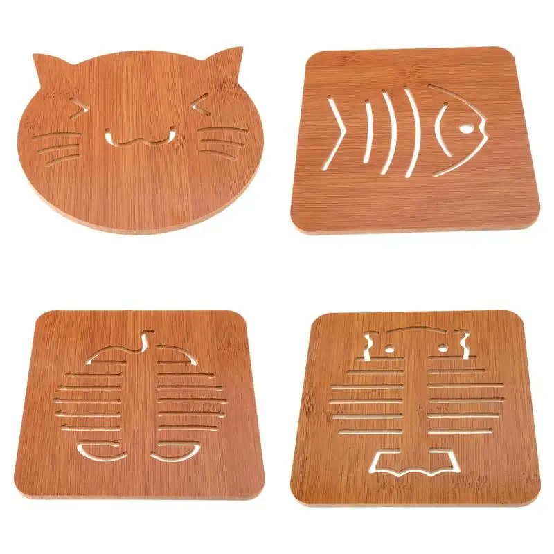 Wood Pot Pads Cartoon Shape Heat Resistance Trivet Non-Slip Natural Hot Dishes Bowl Teapot Coasters Drinkware Accessories