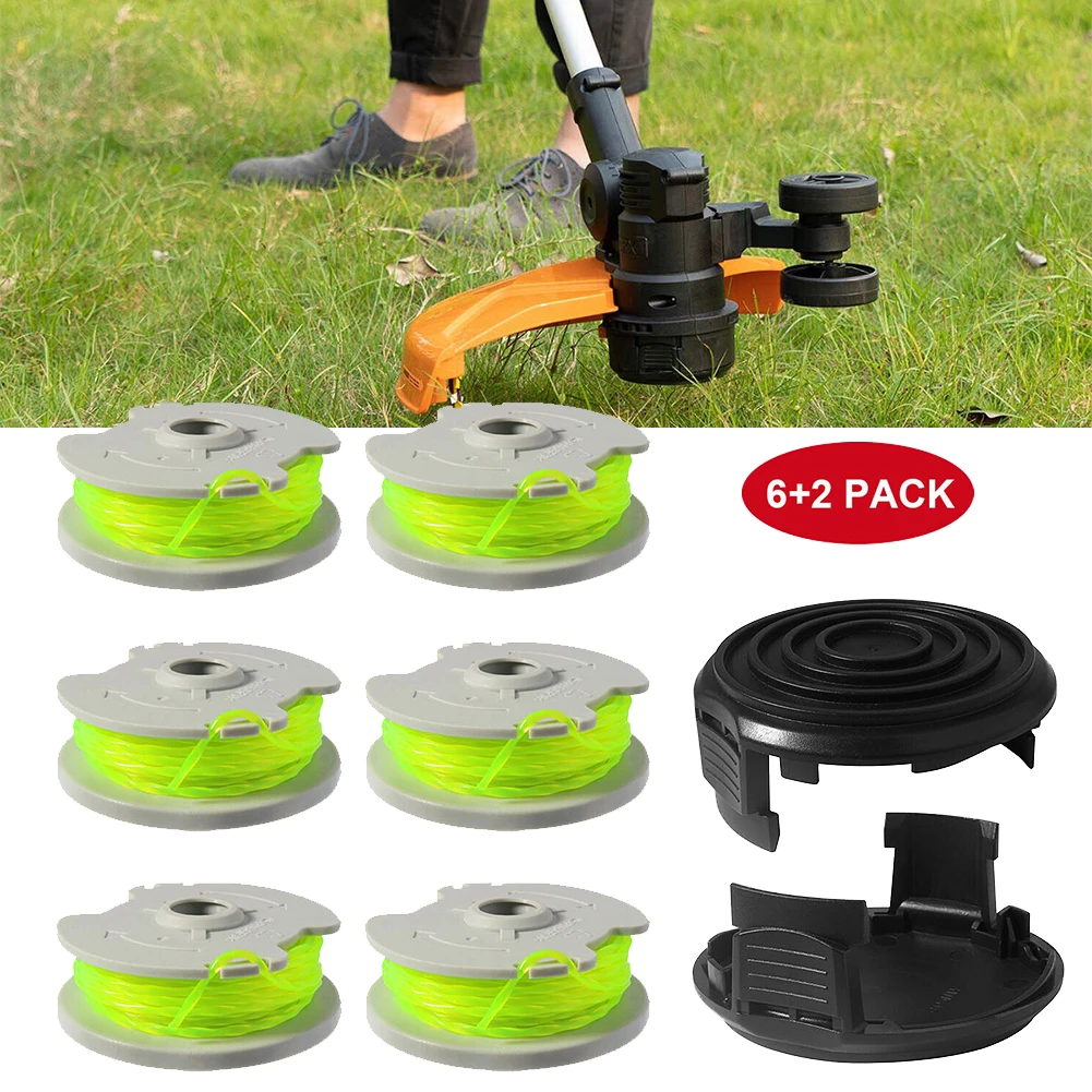 6pcs For WORX WA0014 Spool Line For WG168 WG184 WG190 WG191 String Trimmer With 2pcs Cap String Trimmer Parts Accessories