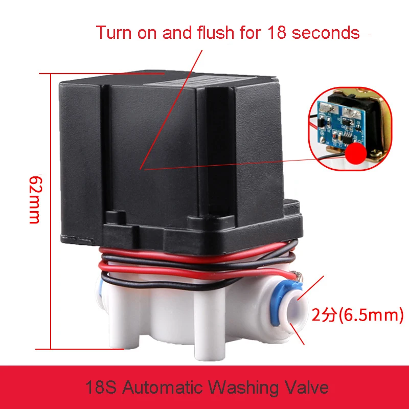 24V 1/4" Inlet Valve 18 Seconds Automatic Washing Valve Water Solenoid for Reverse Osmosis Pure System
