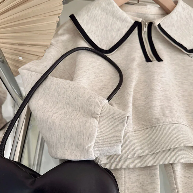 Humor Bear Girls' Spring and Autumn Korean Fashion Baby Doll Neck Long-sleeved Hoodie+Pants  Two Piece Set Casual Outfit 3-7Y 4