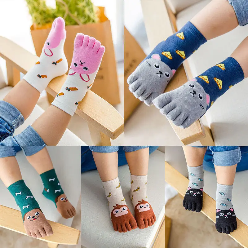 

1pair Animal Cartoon Five Fingers Sock Hosiery Toe Socks Toddler Kids Baby Girls Boys Winter Cotton Socks Cute Socks