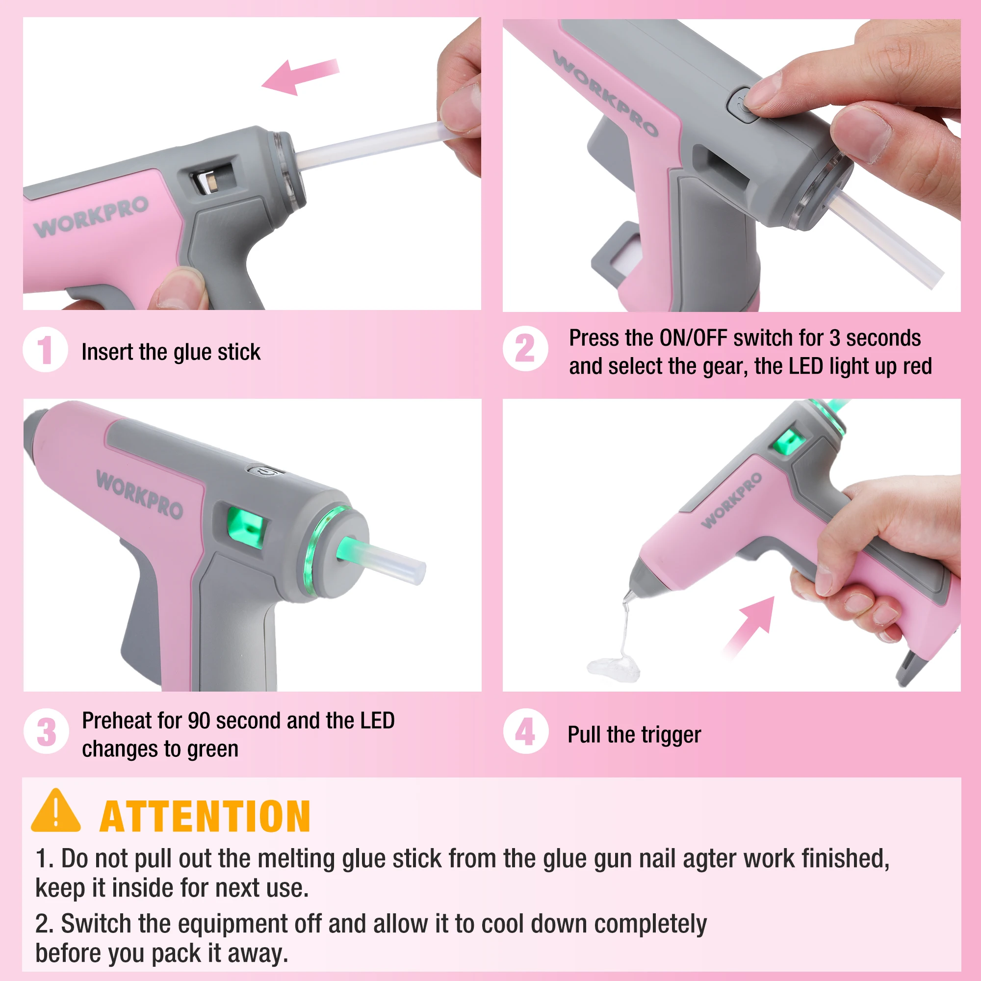 Hot Glue Gun WORKPRO 3.6V Cordless Fast Heating Glue Gun Kit with 7MM*20 Pcs Sticks Home DIY Tools