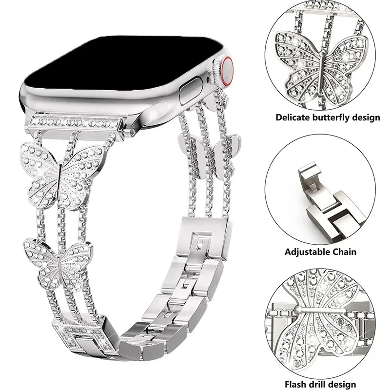 Elegant Stainless Steel Butterfly Diamond Watch Bracelet