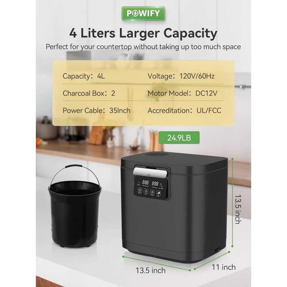 Electric Compost Bin Kitchen Capacity Composter Bins Outdoor Indoor with Tri-Blade, Smart Waste Dispenser Countertop Compost 6