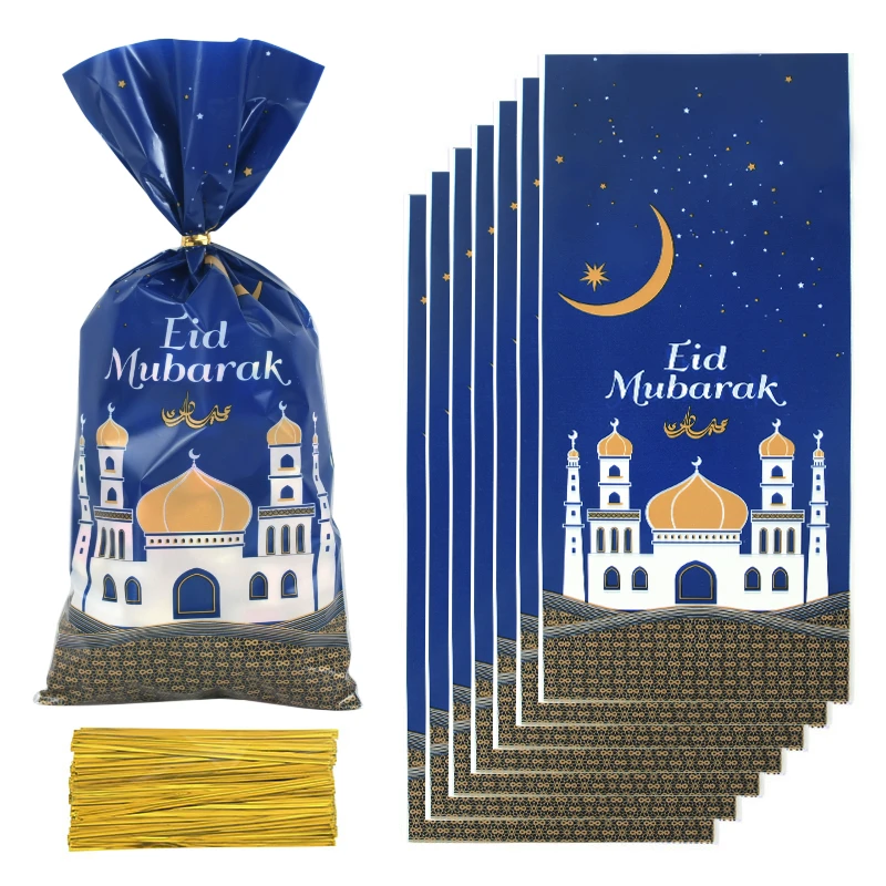 25/50pcs Eid Mubarak Gift Bags Plastic Candy Cookie Bag Ramadan Kareem