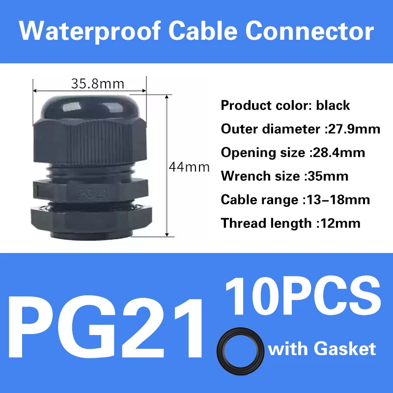 Waterproof IP68 Nylon Cable Gland Connector - White/Black