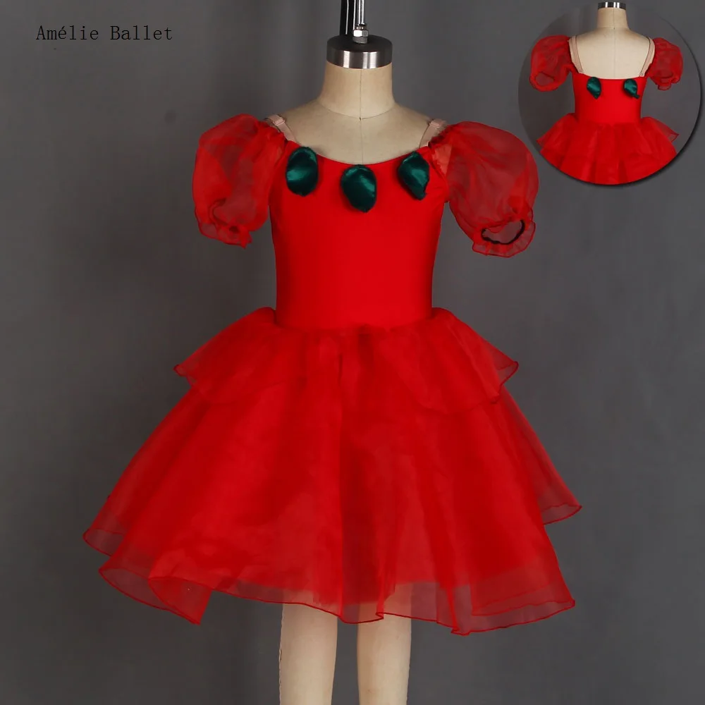 

22041 Short Puff Sleeves Red Spandex Bodice with Attached Layers of Soft Tulle Tutu Skirt Girls&Women Romantic Ballet Dresses