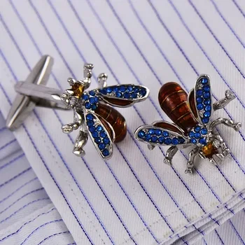 Gemelli ape Accessori per personalità alla moda quotidiana da uomo di alta qualità Smalto di cristallo blu Camicie francesi Gemelli da lavoro Regali