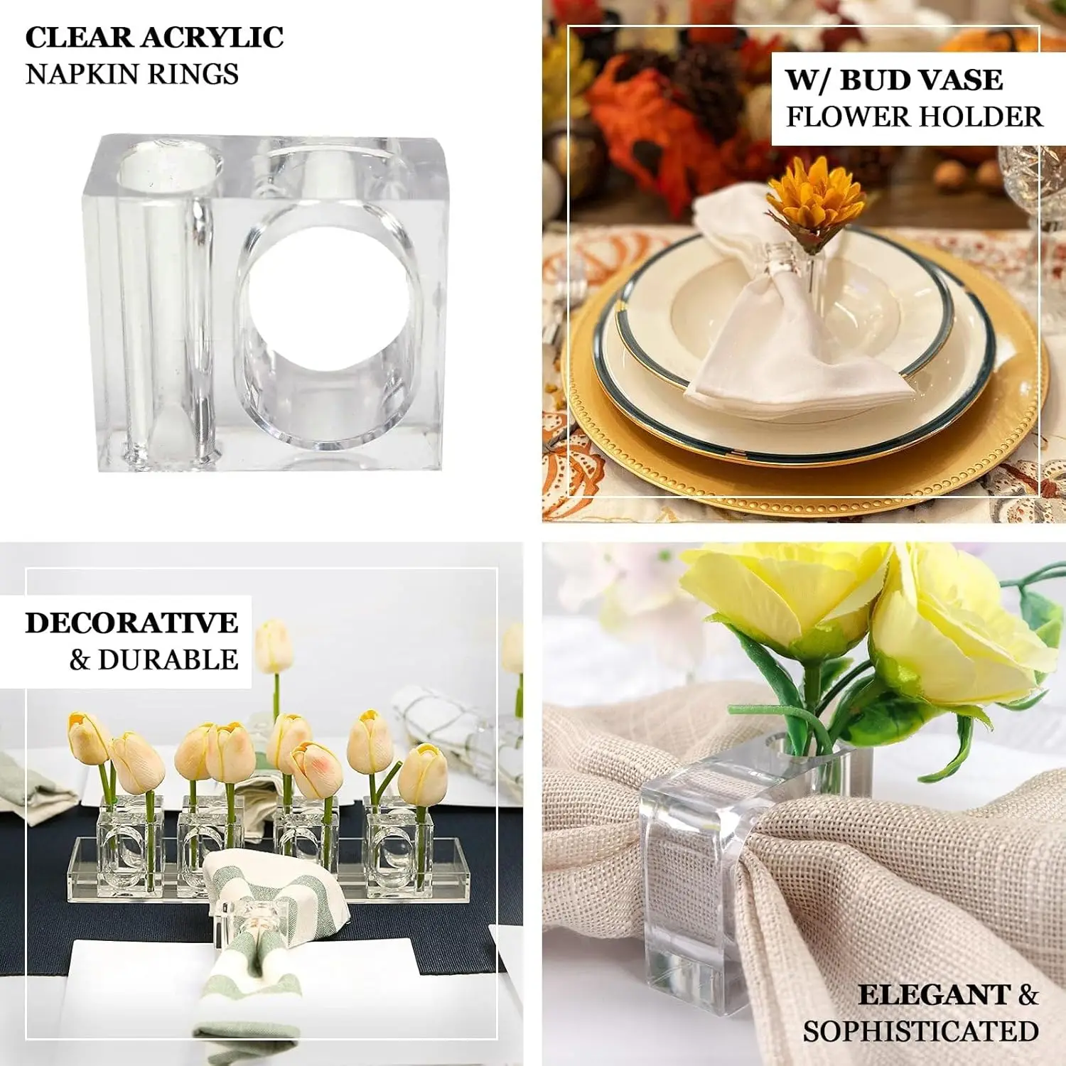 4-20Pcs Acrylic Napkin Rings Clear Napkin Holders Mini Flower Bud Vase for Wedding Birthday Banquet Table Decor napkin ring