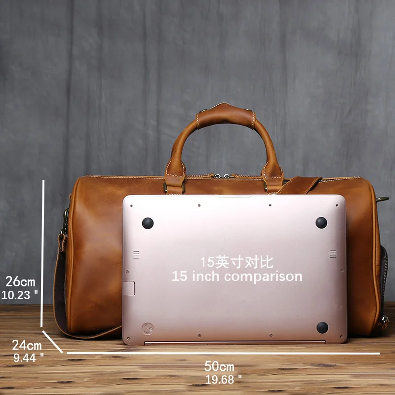 NZPJ Vintage Genuine Leather Men's Travel Bag Original Natural Cowhide Handbag Crazy Horse Leather Crossbody Bag Computer Bag