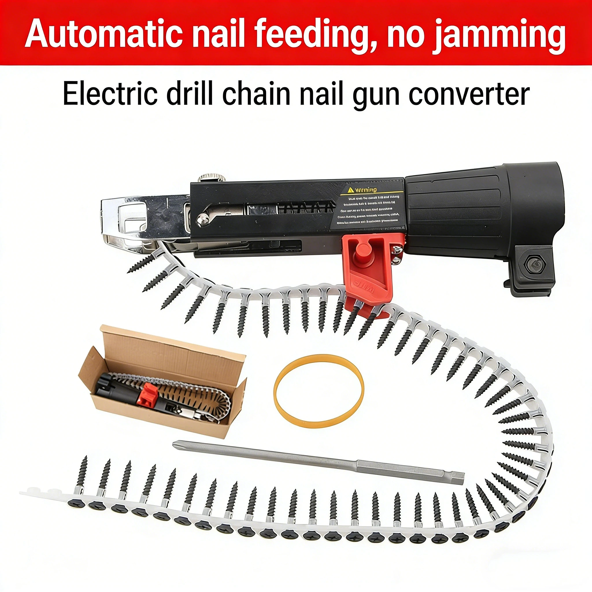 Chain Belt Auto-Feed Nail Gun Head Woodworking Drywall Rivet Gun Attachment Electric Screw Automatic Nailing Tool for Carpentr