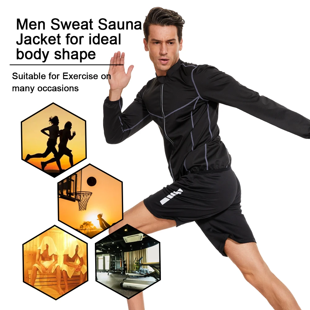 Sauna Sweat Jacket for Men Weight Loss Sportwear Fitness Slimming Running Outfit Fat Burning Workout Top sports jacket