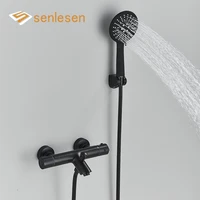 Senlesen Thermostatic Bathtub Faucet Matte Black Brass Wall Mounted Thermostatic Bathroom Shower Faucet Set  Para Shower System 1