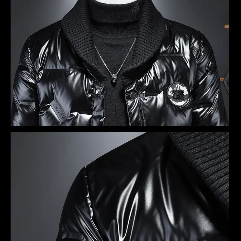 Jacket Large Size Slim-fit Fashion Coat Tide Men's High Quality Winter White Duck Down Personality Bright Knit Lapel Down