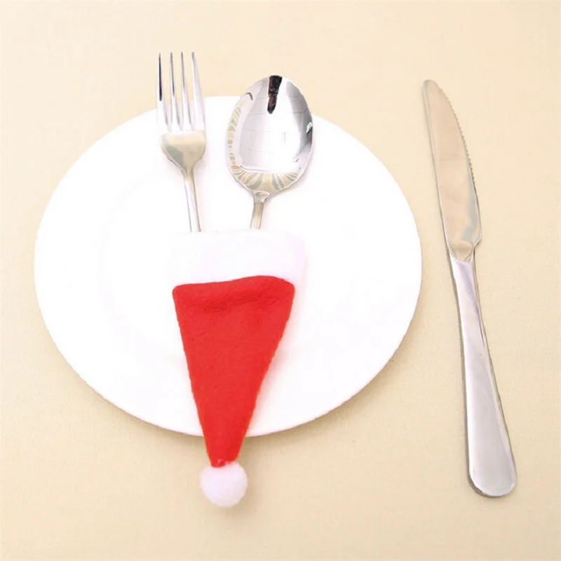 10/5pcs Xmas hat Decorations Kitchen Fork Knife Cutlery Storage Holder Bag Pocket Spoon Bags Dinner Table Decor Ornament navidad
