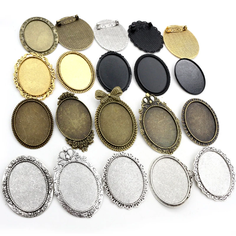 5pcs 30x40mm Inner Size Pin Brooch Pierced Style Base Setting Pendant