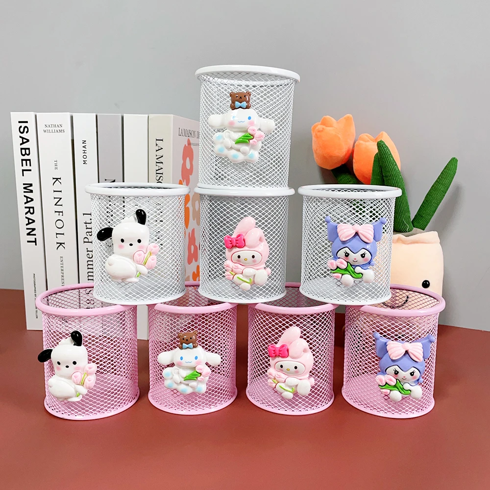 Cartoon Sanrio HelloKitty, Kuromi pen holder, Melody, Kawaii big eared dog pink hollow pen holder stationery storage box for pen holder,desk organizer,pen and brush holder,brush holder