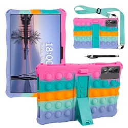 Children's Protective Tablet Case with Adjustable Stand and Shoulder Strap - Soft Silicone Cover for Tab 90 WiFi 2024 (Colorful Pink)