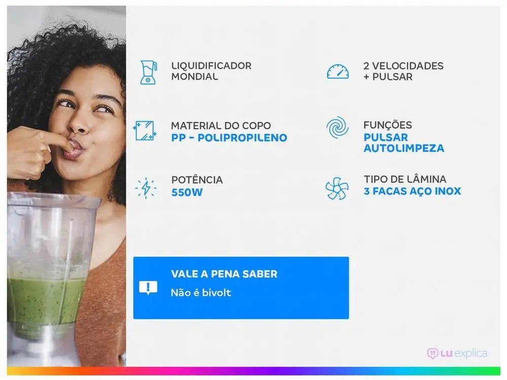 Liquidificador Mondial Easy Power L-550-W Preto 2 Velocidades 550W - 220V 2