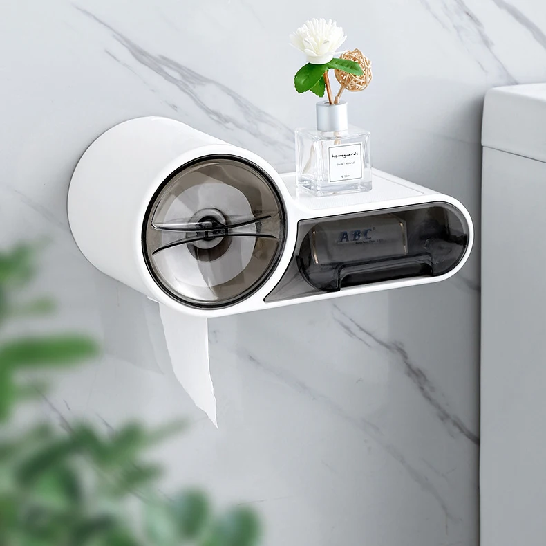 Sc39cef69b29d4766adb441226299cb34N Wall Mounted Bathroom Toilet Paper Holder Paper Tissue Box Plastic Toilet Dispenser Roll Paper Storage Box Free Punching Mallzona