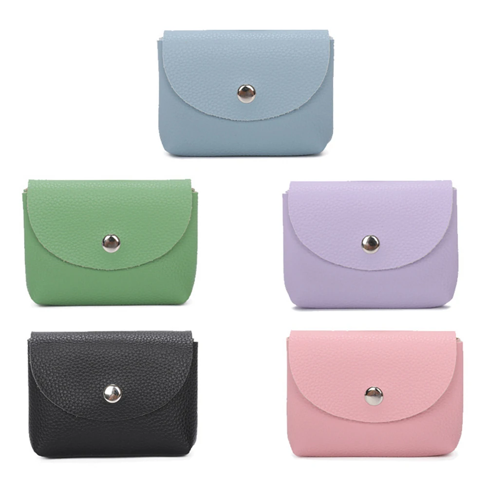 New PU leather Coin Purses Lychee Pattern Zipper Coin wallets Solid Short Card Key Storage Bag Small Purses pouch