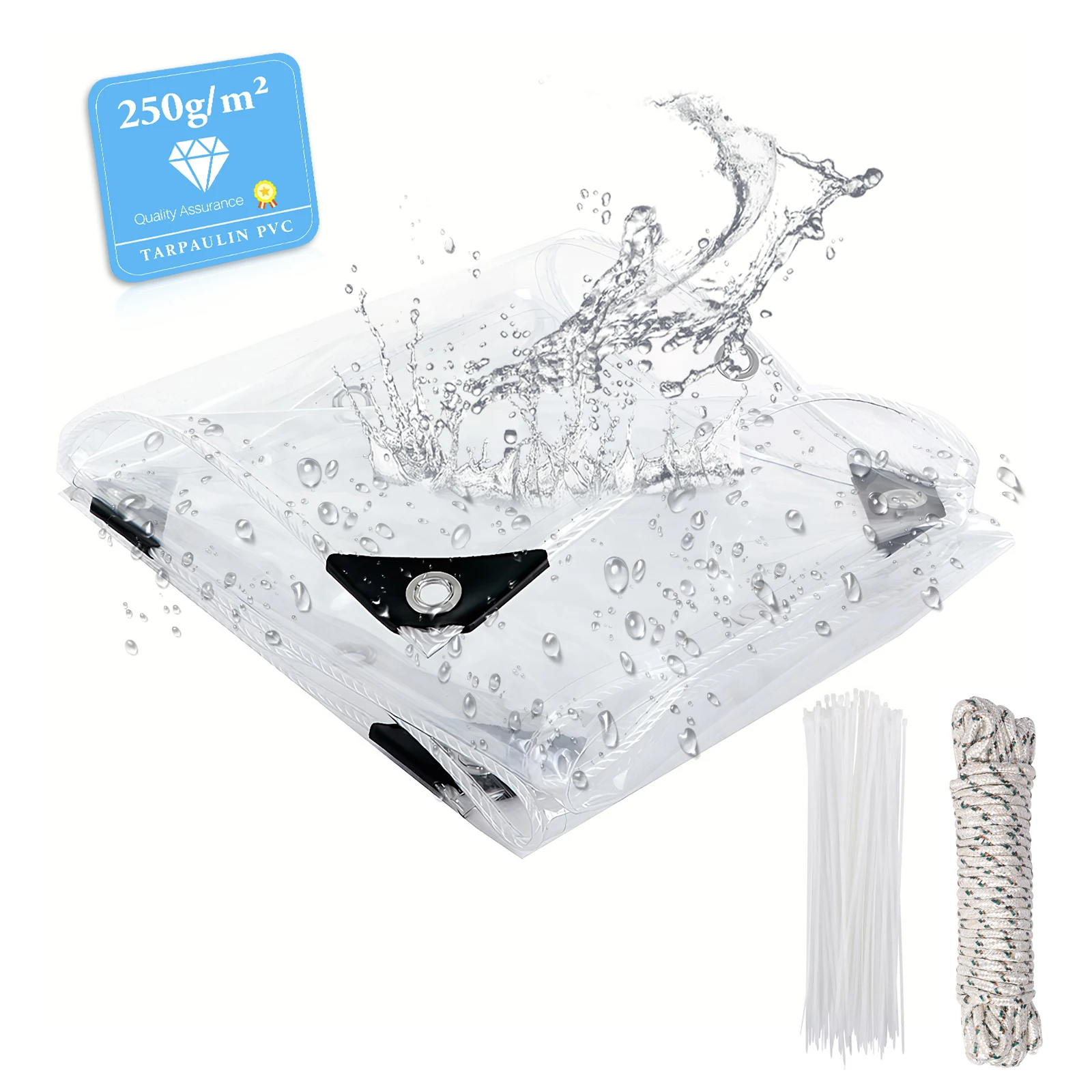 Durchsichtige PVC-Plane, wasserdicht, mit rostfreien Ösen, 0,2 mm, transparente Plane, Regenschutz für Terrasse, Pavillon, Gartenmöbel – Detail 2