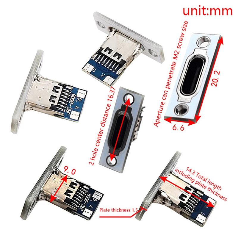 USB 3.1 C타입 소켓 고정 플레이트, C타입 USB 잭 3.1, C타입 2 핀 4 핀 암 커넥터 잭 충전 포트, 10 개