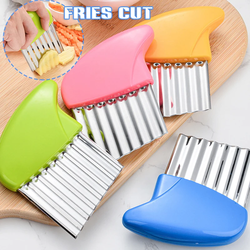 Stainless Steel Potato Chip Slicer Dough Vegetable Fruit Crinkle Wavy Kitchen Knife Cutter Chopper French Fry Maker Tools Gadget