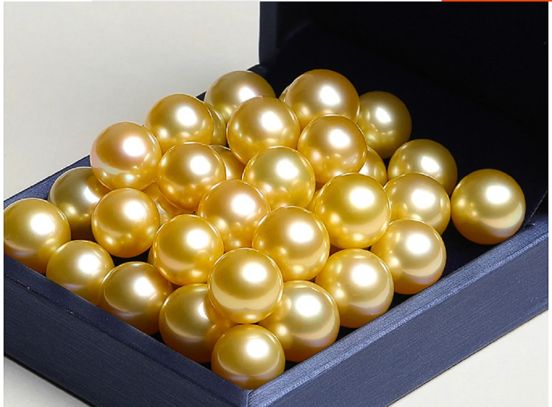 Lots 5pcs Loose Pearls 6mm Natural Sea Genuine Golden Perfect Round Pearl Undrilled AAA+ For Women Men