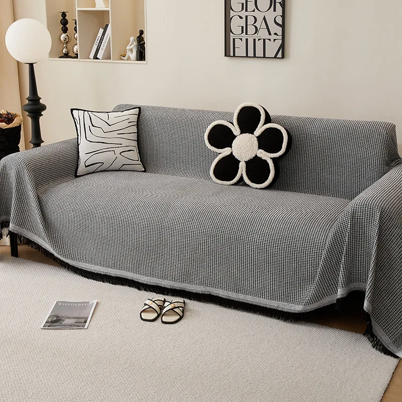 Woven Cotton Sofa Cover Blanket Solid Color Non-slip Sofa Towel for Living Room Furniture Decor Tapestry Couch Cover With Tassel 2
