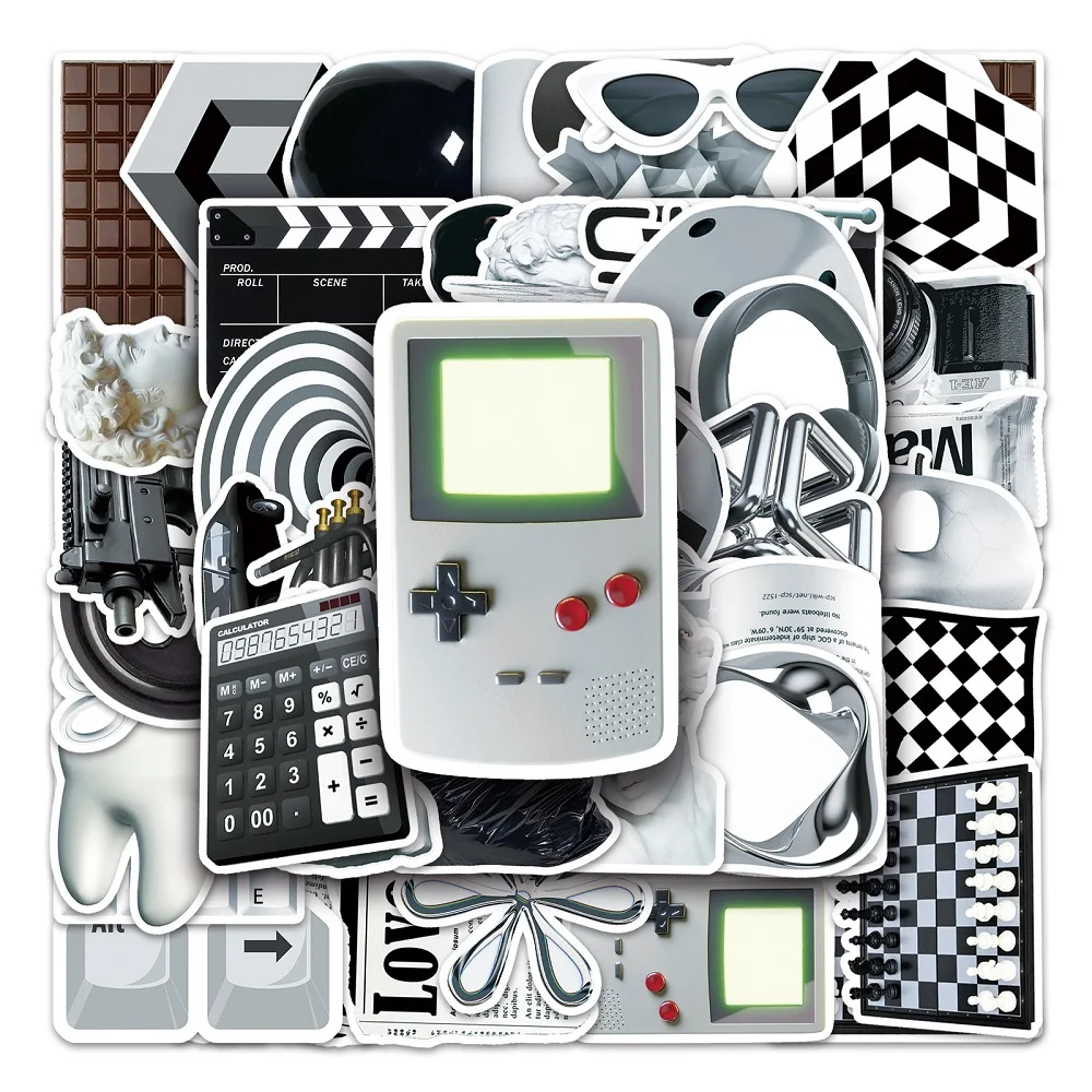 

10/30/50 PCS Black White Cartoon Graffiti Stickers Decals DIY Phone Notebook Suitcase Laptop Fridge Wall Sticker for Kid Gift