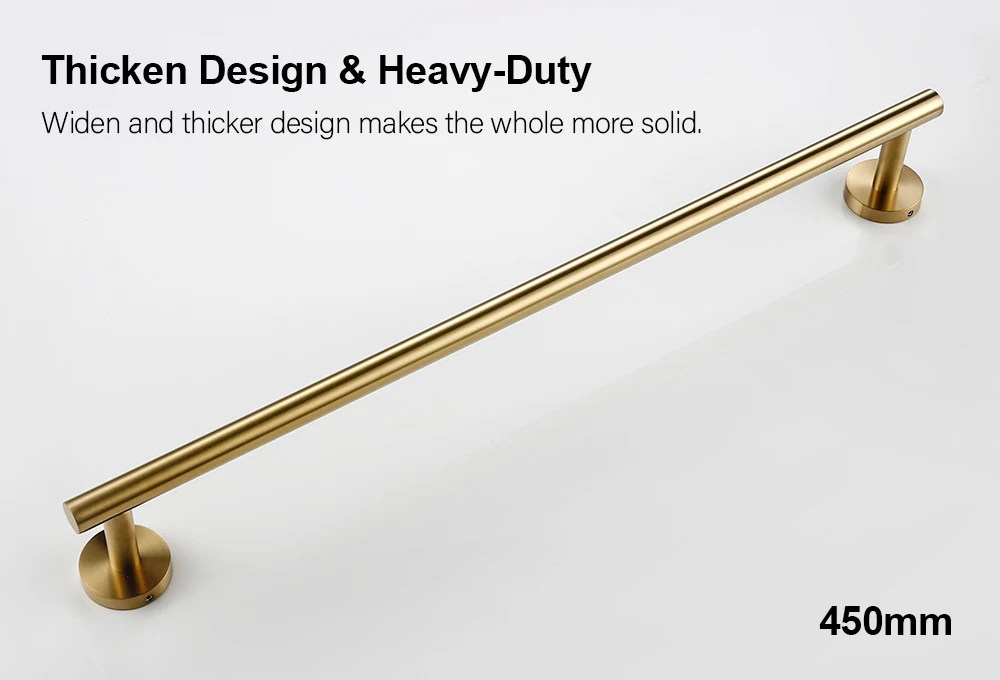 450 mm Handtuchhalter aus gebürstetem Gold für Badezimmer, Wandmontage, robustes Badezimmerzubehör, Handtuchhalter für Badezimmer, goldener Handtuchhalter – Detail 7