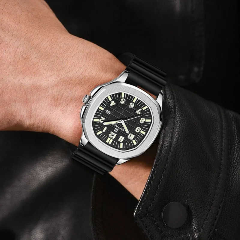 Watch For Men Quartz Business Sports Fashion Oval Dial Waterproof Luminous Calendar Silicone Strap Male Clock Relogios Masculino