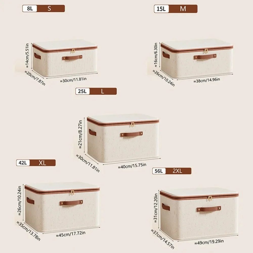 Linen Zipper Storage Boxes, Non-Woven Fabric Clothing Organizer Bins for Home Bedroom Closet Organization,Include Good Helpers 3