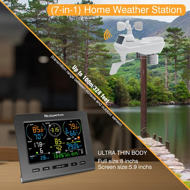 7 in 1 WiFi Weather Station Indoor Outdoor Remote Monitoring Temperature Humidity Wind Speed Rain Wireless Console Forecast Data - Image 2