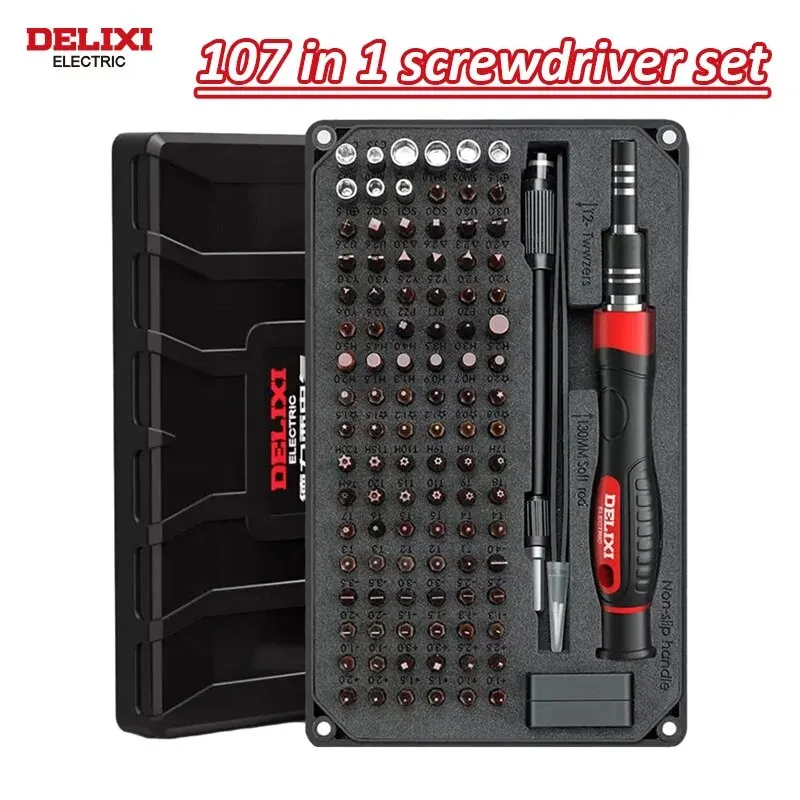 DELIXI 전기 107 인 1 드라이버 키트, 102 비트 드라이버 세트, 집 수리 도구 키트, 스마트폰, 태블릿, PC, 장난감용