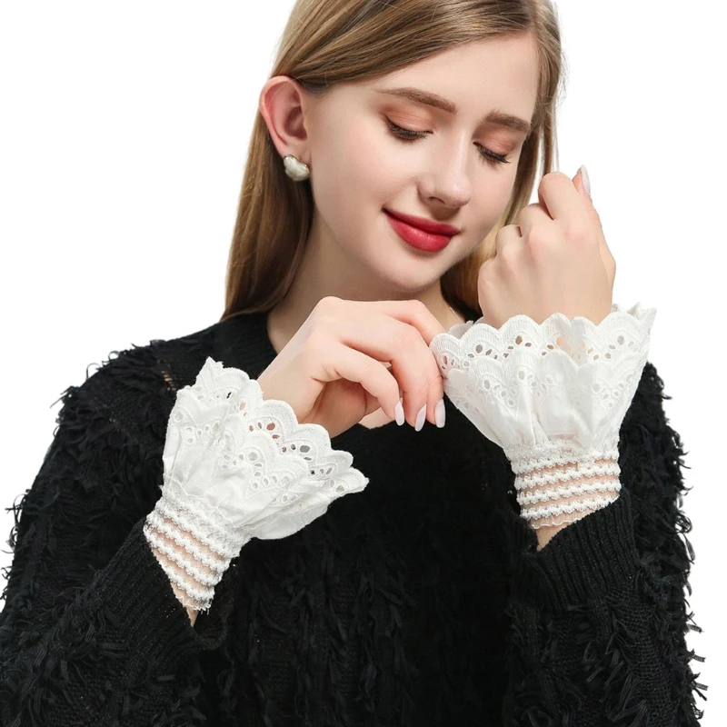 

Delicate Detachable Sleeves Cuffs White Women Lace Wedding Flounces Ruffled Paired Wrist Warmer Ruffled for Sweater