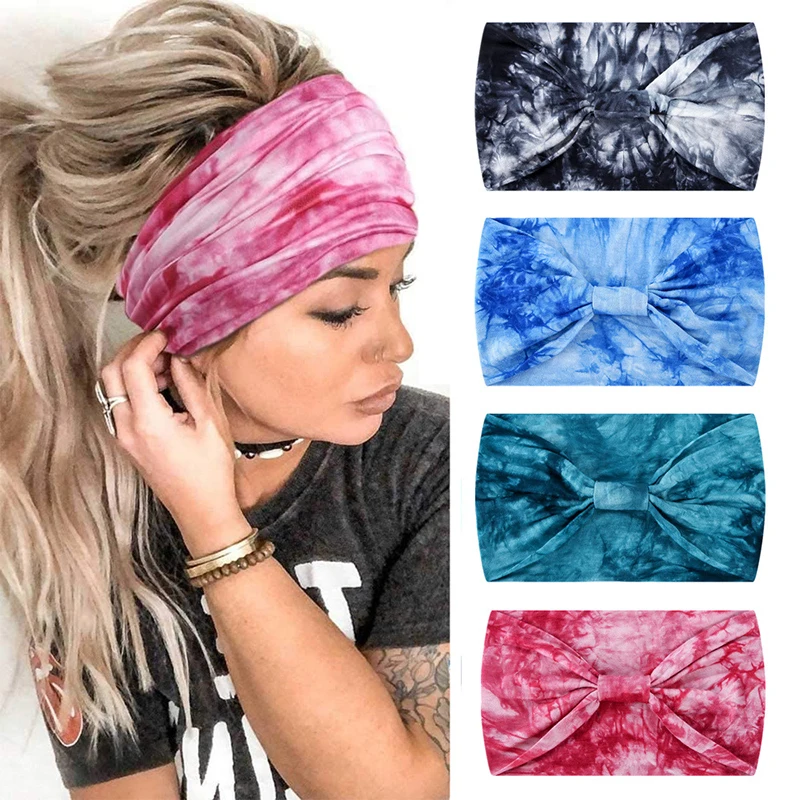 

Женская повязка на голову с узлом, широкая повязка на голову радужной расцветки для йоги, аксессуар для волос в богемном стиле