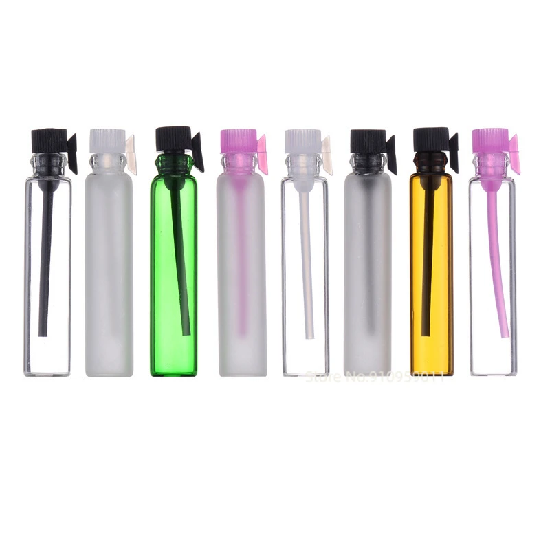 투명한 다크 브라운 반투명 유리 드롭 스틱 병, 향수 에센셜 오일 샘플 테스트 튜브, 1ml, 2ml, 로트 당 100 개