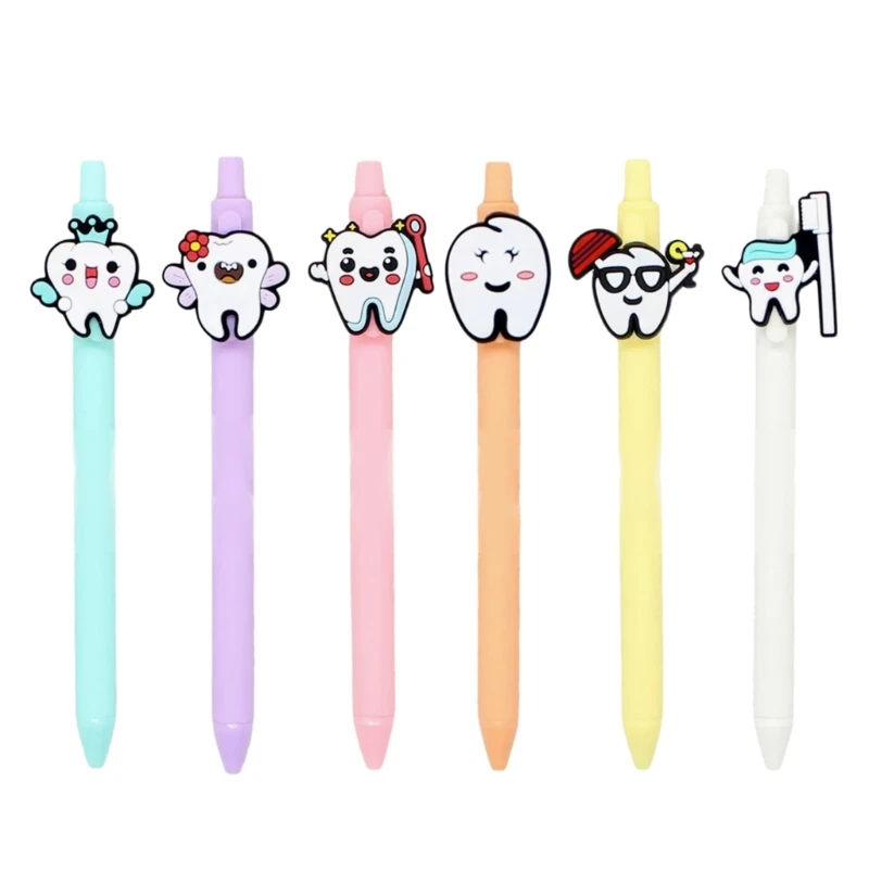 6pcs zahnförmiger Kugelschreiber 1,0 mm reibungsloses Schreibrabsbüro Signierstift mit Stiftclip für Zahnärzte Zahnärzte D2RC – Detail 7