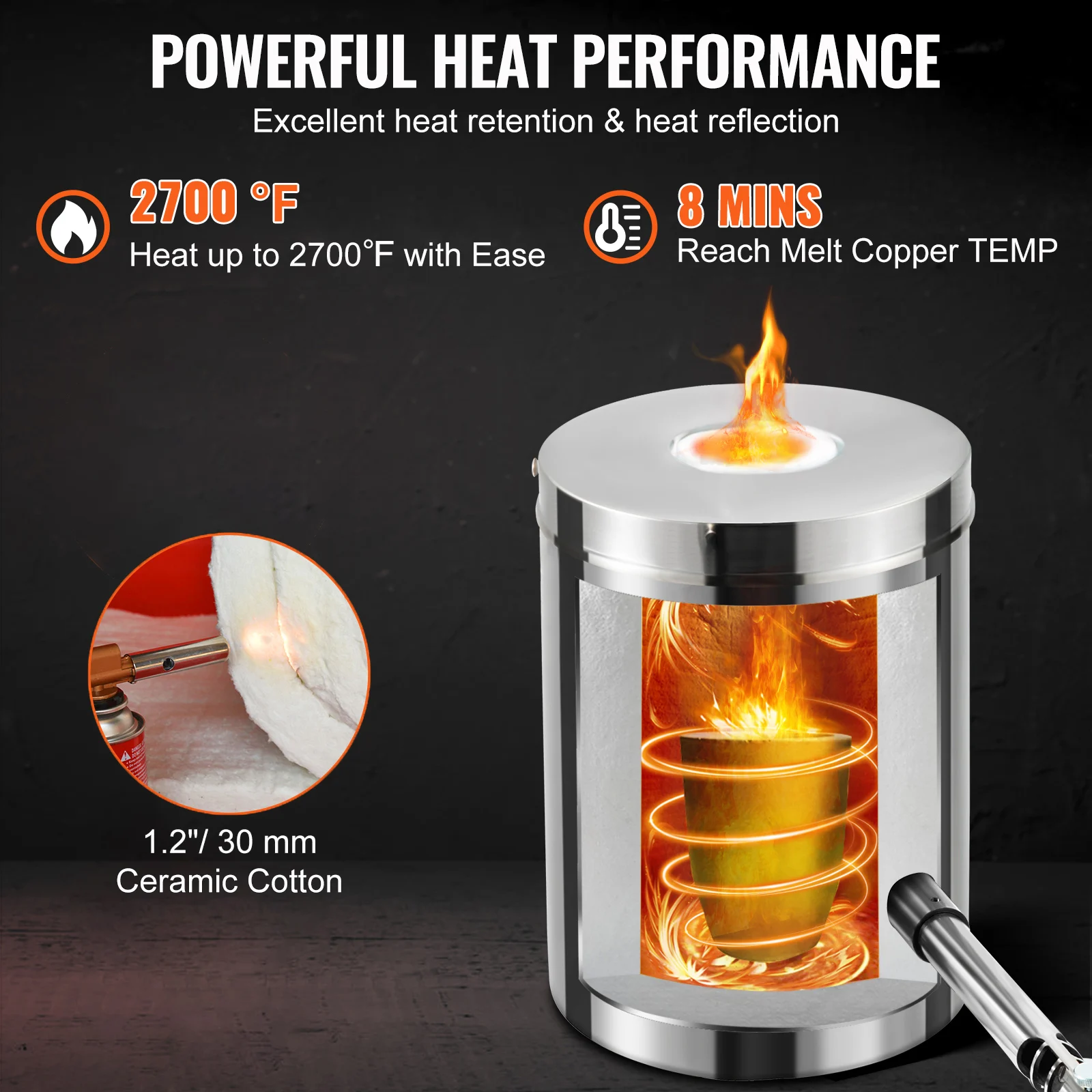 VEVOR 6KG 12KG Metal Melting Furnace Large Capacity Foundry Home Kilns Blacksmithing Forge w/Tongs Stainless Steel electric melting furnace