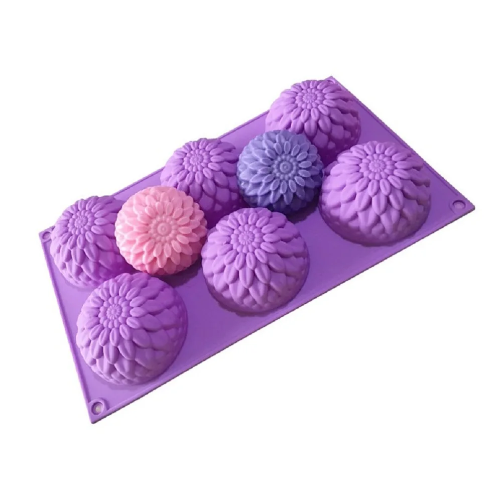 6 Sunflower Chrysanthemum Flower Silicone Cake Baking Pan Cupcake Muffin Clay Craft Soap Mold Chocolate Dessert Ice Mould Maker silicone mold,flower silicone mould