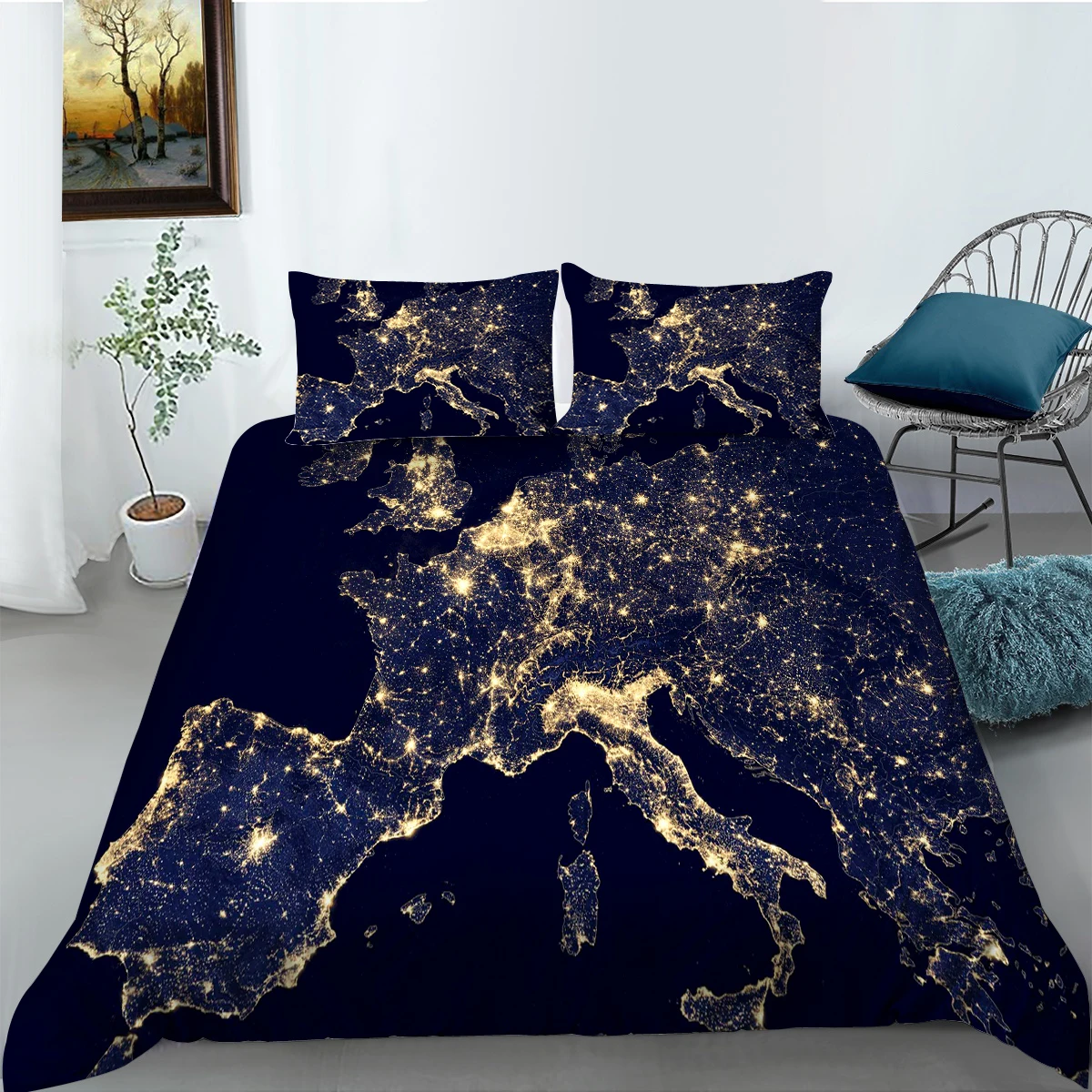 

Wholesale European Pattern Hot Sale Soft Bedding Set 3d Digital Europe Map Printing 2/3pcs Duvet Cover Set ES/DE/EU/US Size