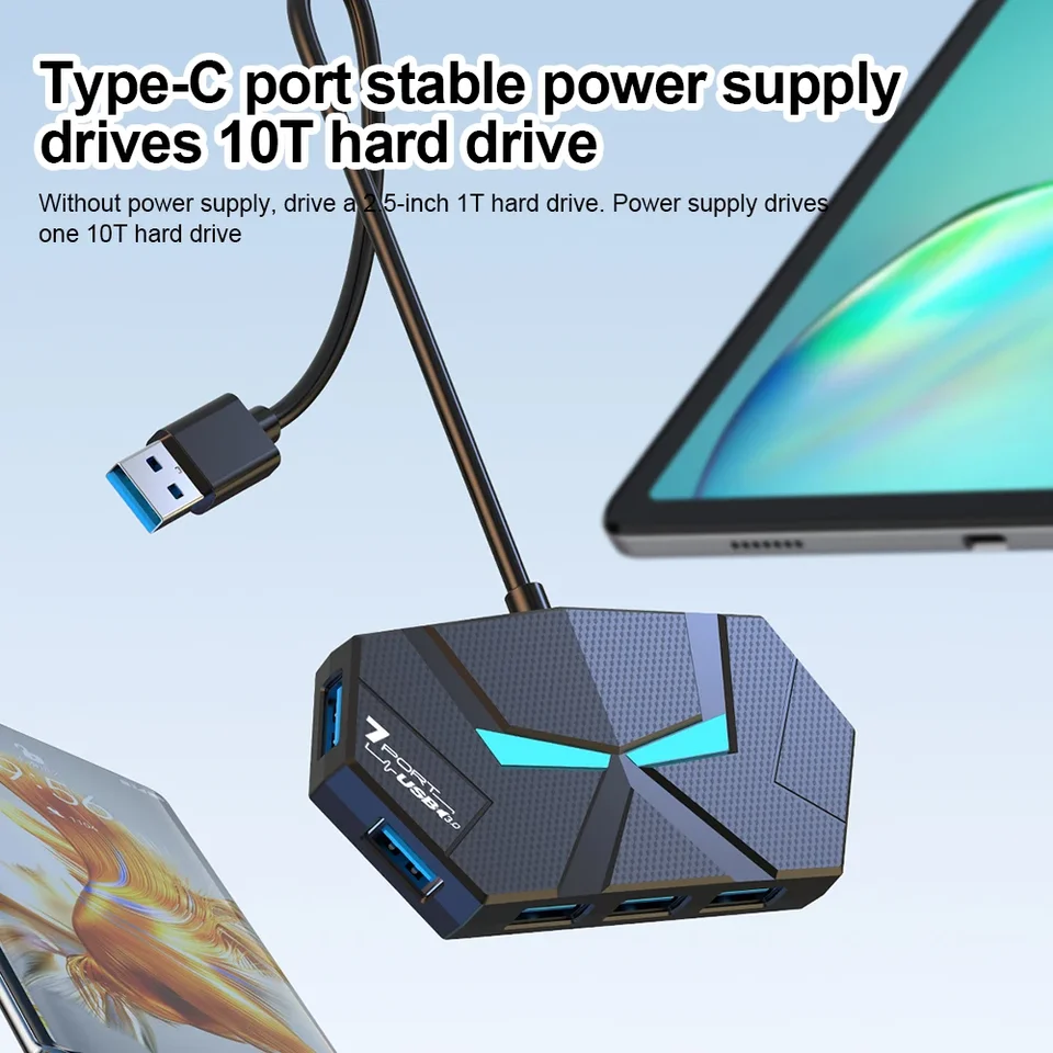 7 Ports USB 3.0 HUB Type C Docking Station 5Gbps High Speed Transmission Splitter Adapter For Laptop Hard Drive Mouse_voghion.com