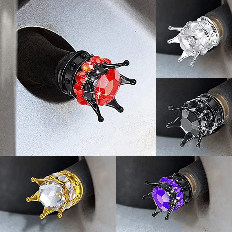 1PC DIY Accessories Bling Bling Rhinestones Valve Stem Caps Chrome Crown Tire Valve Stem Caps for Car Bike And Motorcycle