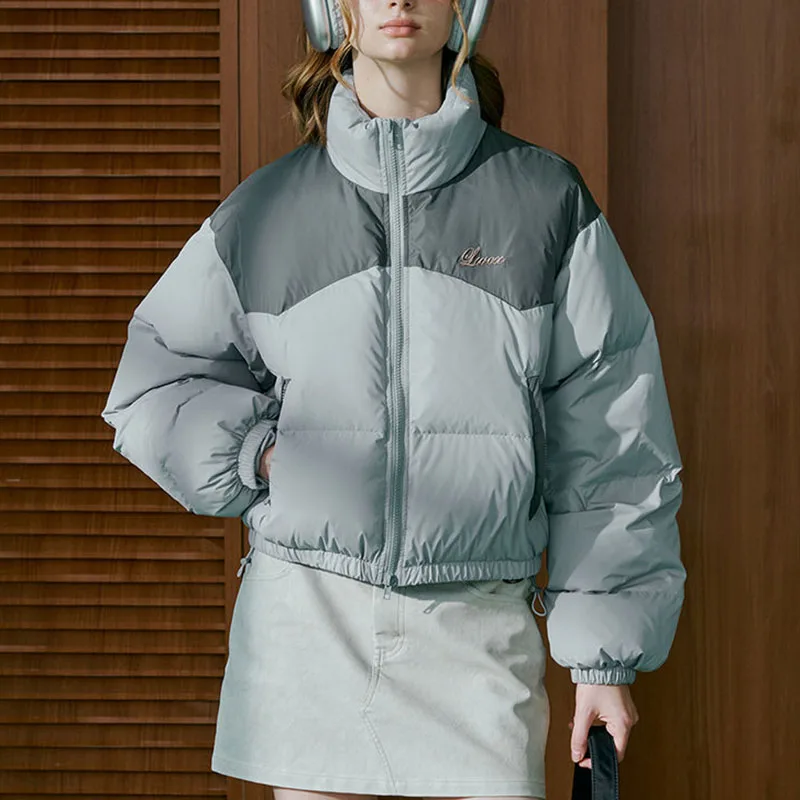 

Splices Short Cotton Padded Coat Women Stand Collar Warm Winter Jacket Female Vintage Loose Thicken Parka Down Jacket Women 2024