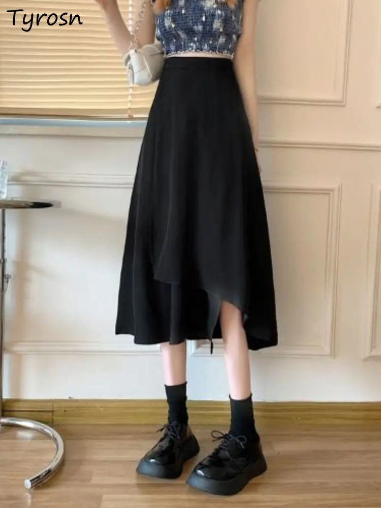 

Skirts Women Solid XS-4XL Simple Sweet Elegant A-line Fashion Leisure Midi Ladies High Waist All-match Tender Korean Style Cozy