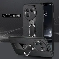 Leather Ring Stand Anti - Fall Shockproof Case Cover for Realme GT 8 Pro (Carbon fiber)
