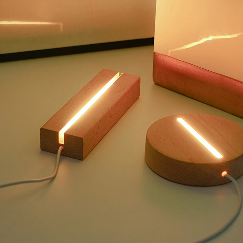 Rectangular Wooden Led Lights Display Base Stand 3D Plexiglass Lamp Holder With USB Cable
