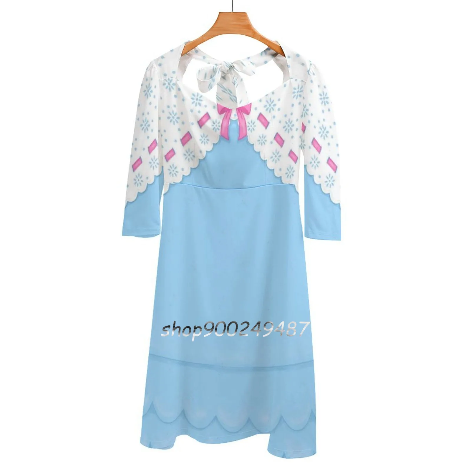 Bo Peep A Line Abito Collo Quadrato Nuovo Plus Size Elegante Abito Attillato In Vita Da Donna Bo Peep Bo Peep Pizzo Fiocchi Rosa Occhiello Di Pecora